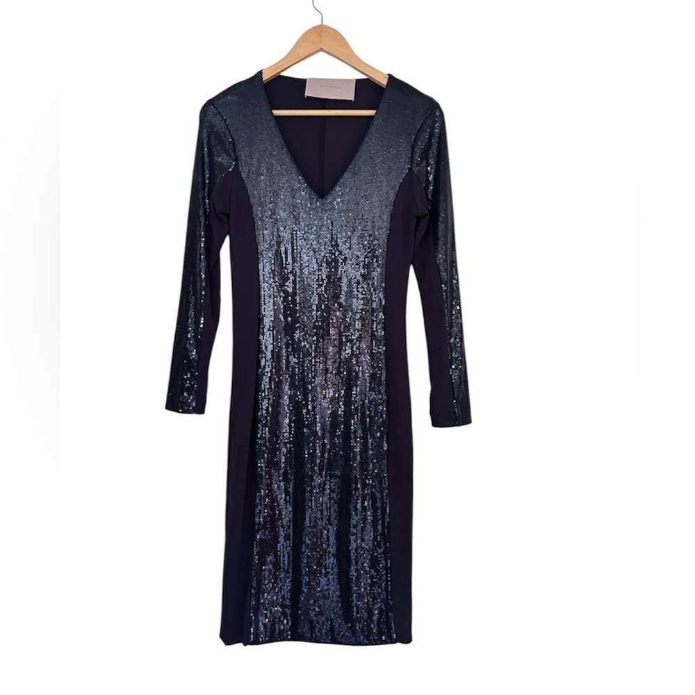 Georges Rech Navy Blue Cocktail Dress Sequin Embellishments Vintage